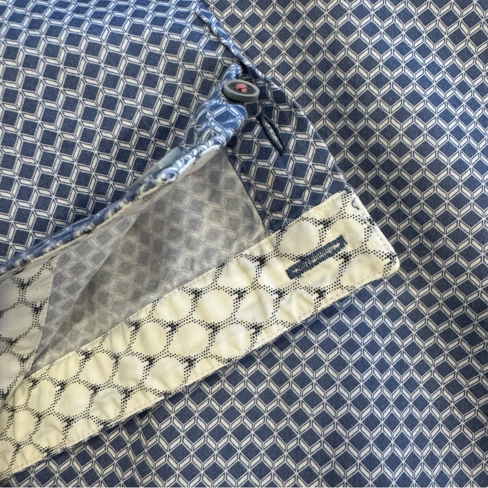 Ted Baker London Blue Geometric Diamond Print Short Sleeve Button Down Shirt XL - Picture 8 of 15